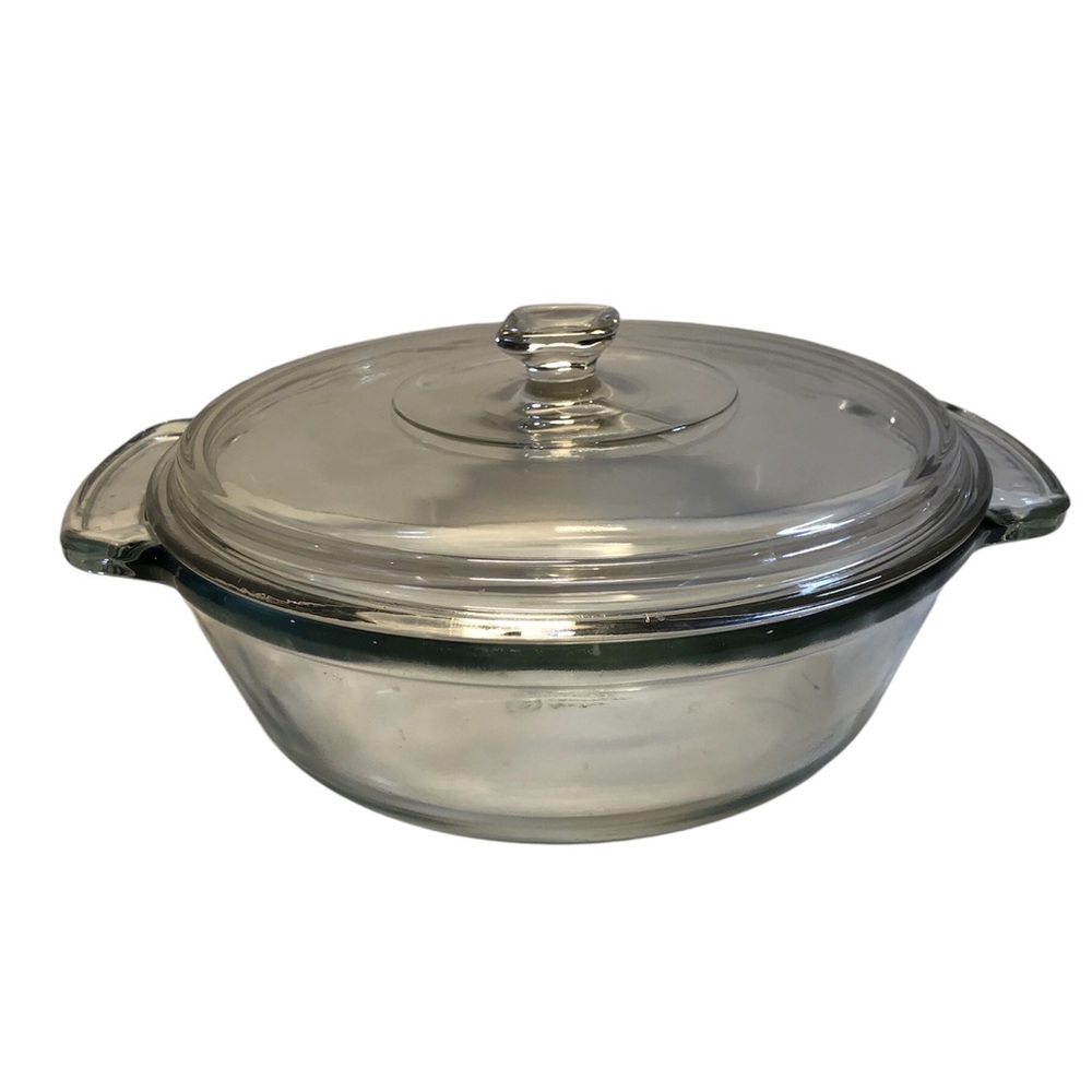 Vintage Anchor Ovenware 2 qt Covered Casserole Baking Bowl Clear Large with Lid
